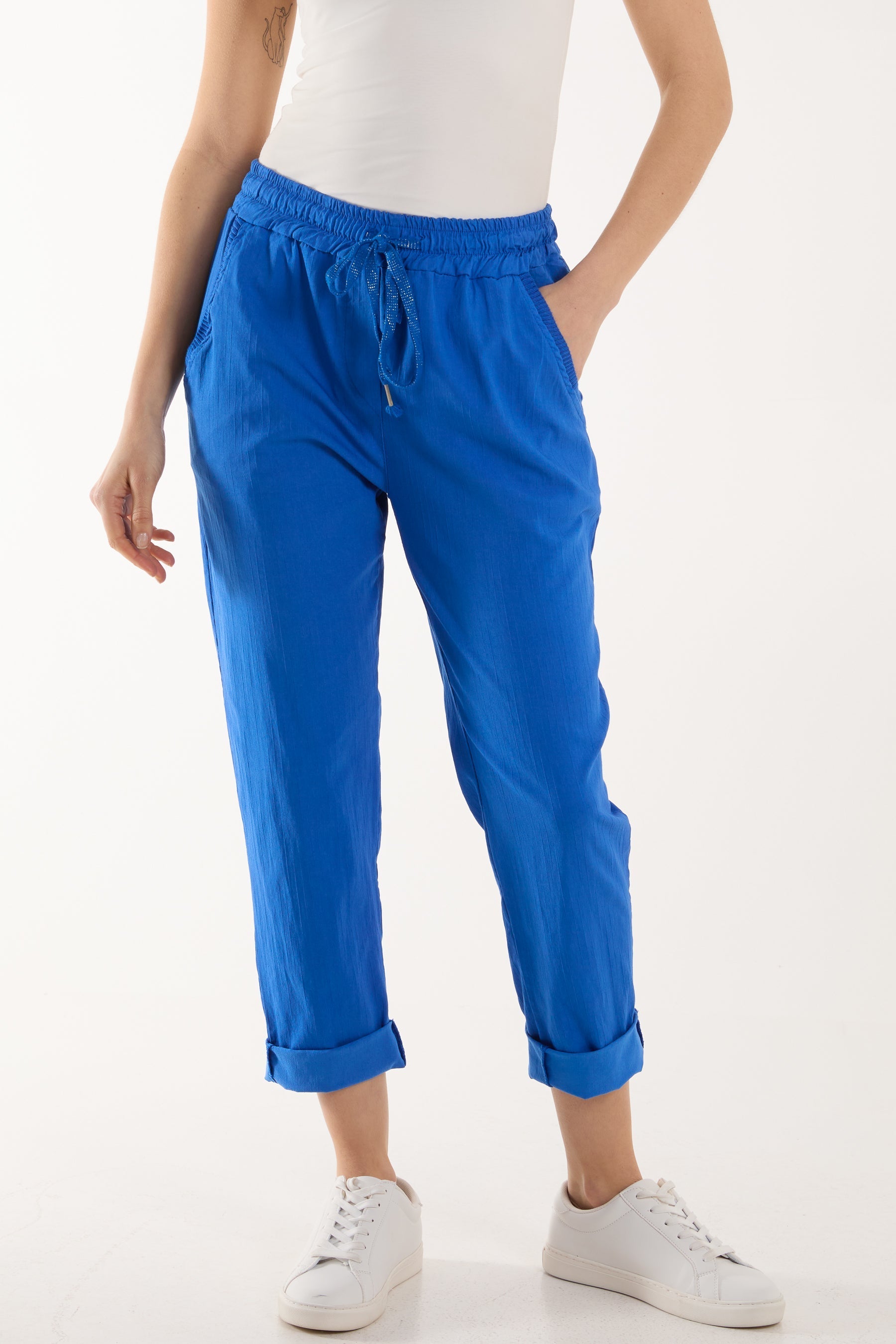 Texture Stripe Pocket Panel Trousers For Women  - Dropwear