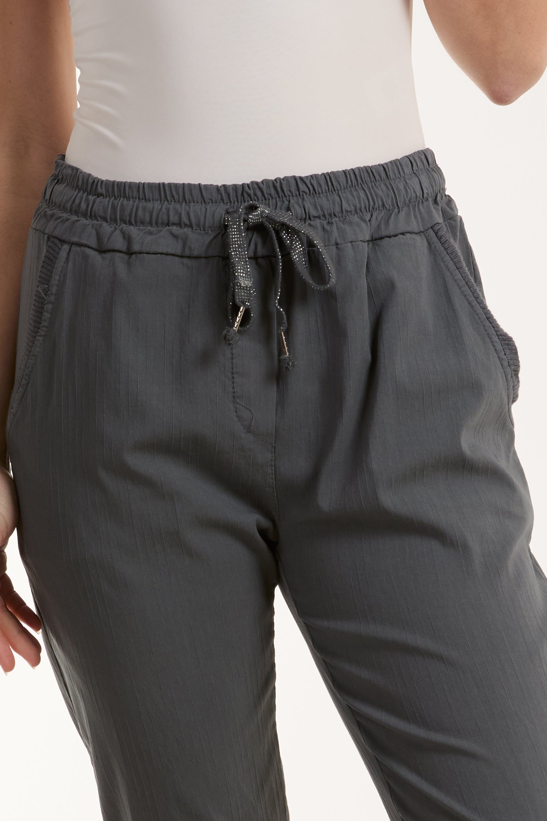 Light Blue Texture Stripe Pocket Panel Trousers For Women ONE SIZE - Dropwear