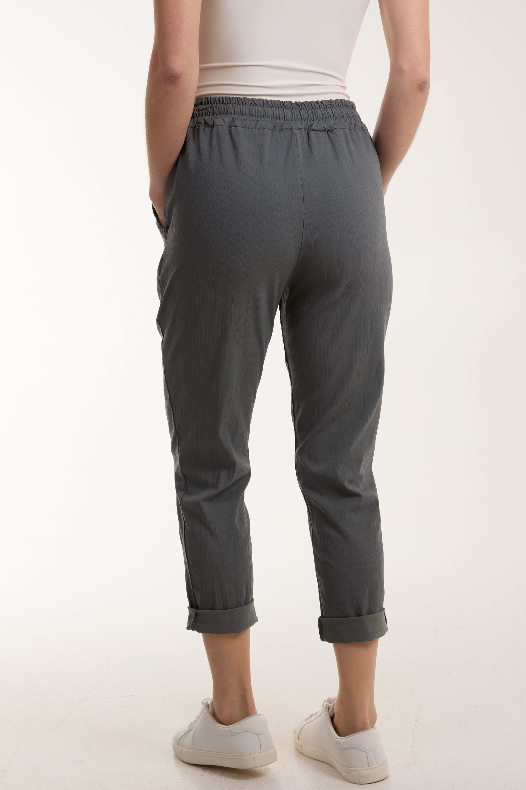 Texture Stripe Pocket Panel Trousers For Women  - Dropwear