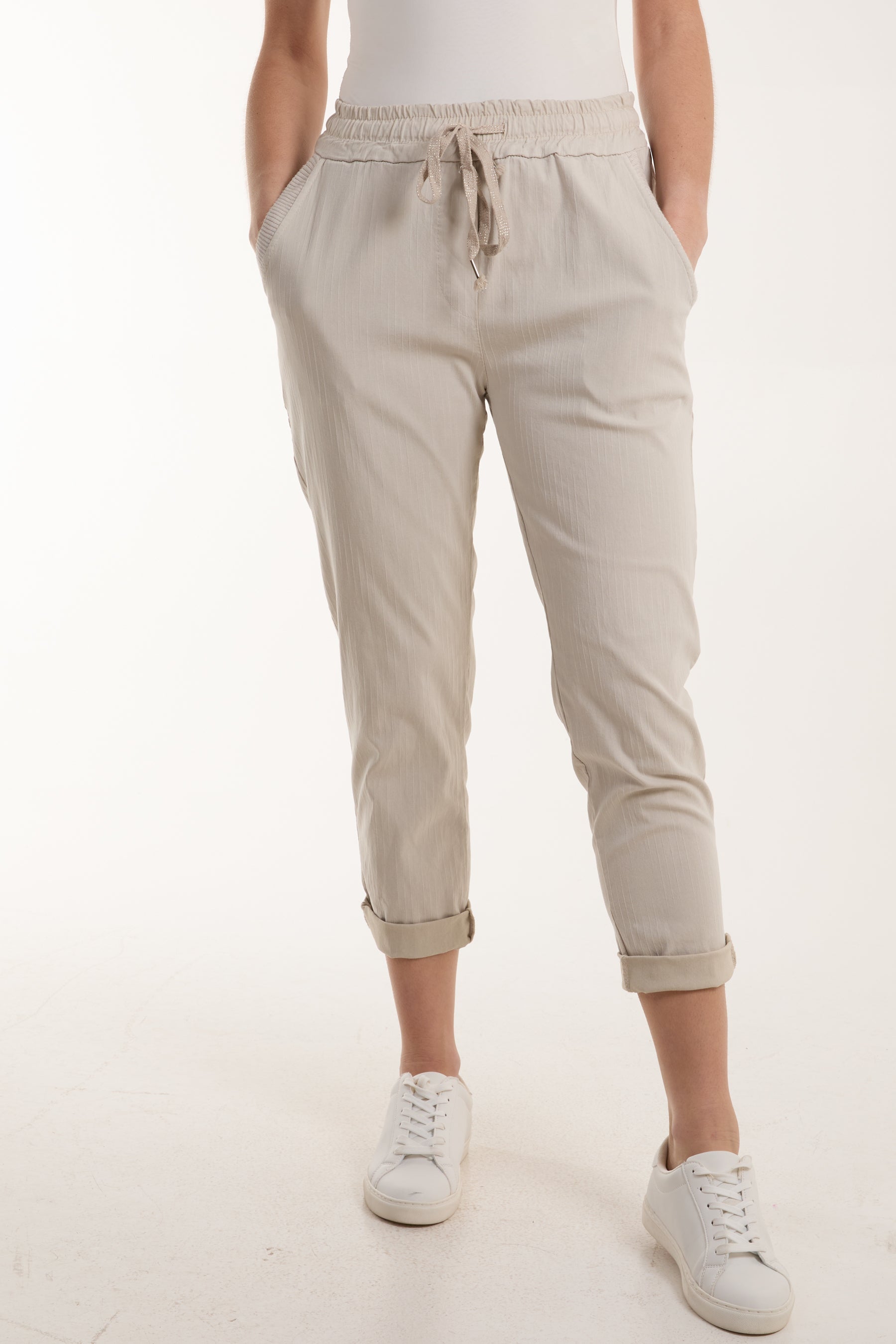 Stone Texture Stripe Pocket Panel Trousers For Women ONE SIZE - Dropwear