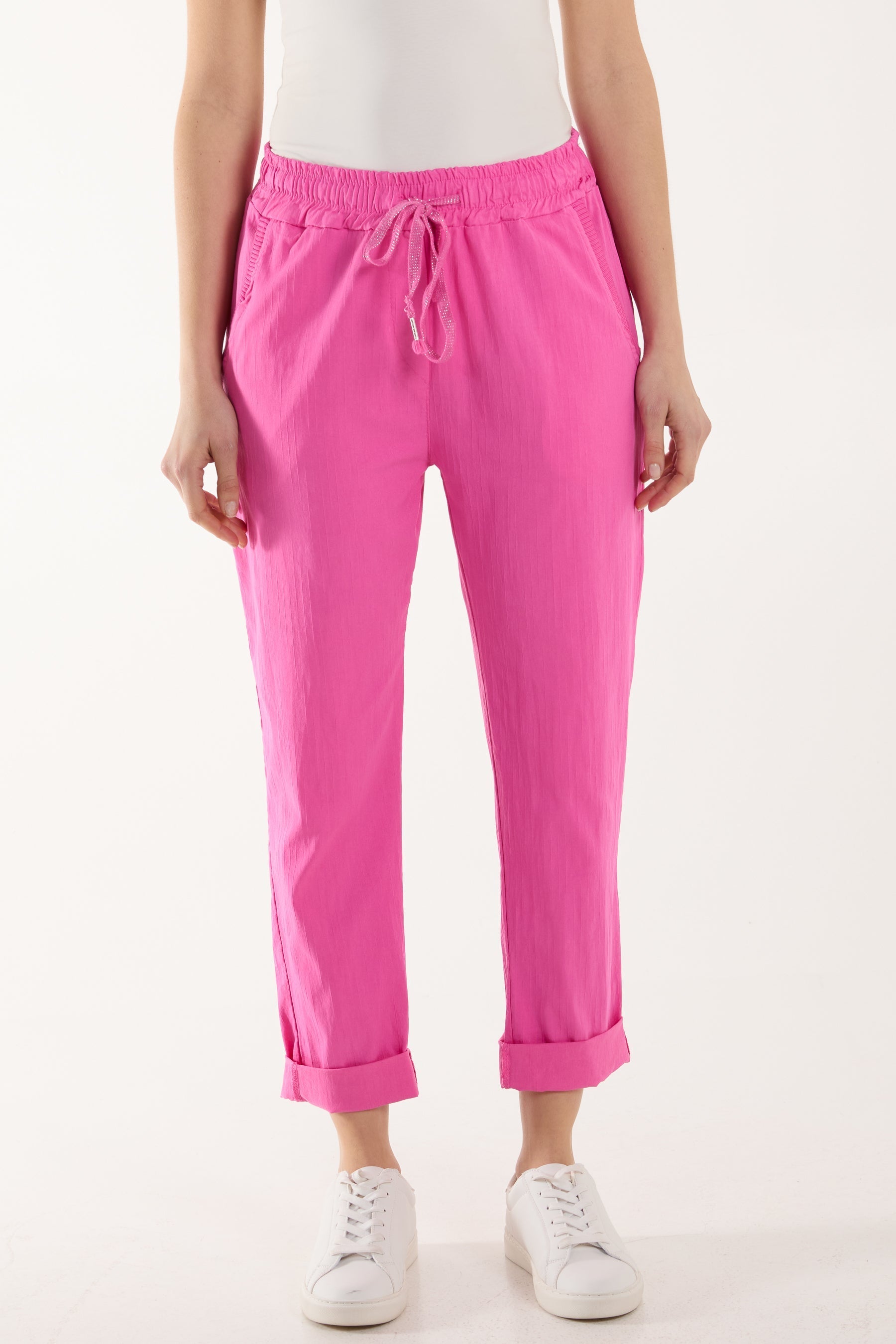 Texture Stripe Pocket Panel Trousers For Women  - Dropwear