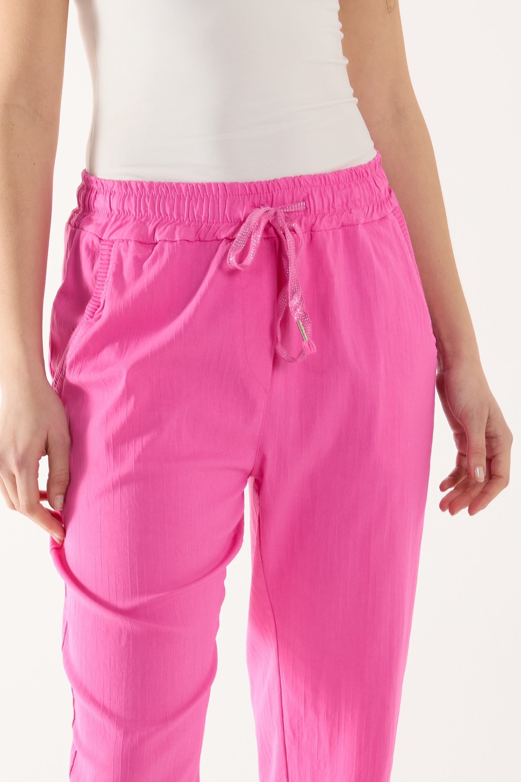Texture Stripe Pocket Panel Trousers For Women  - Dropwear