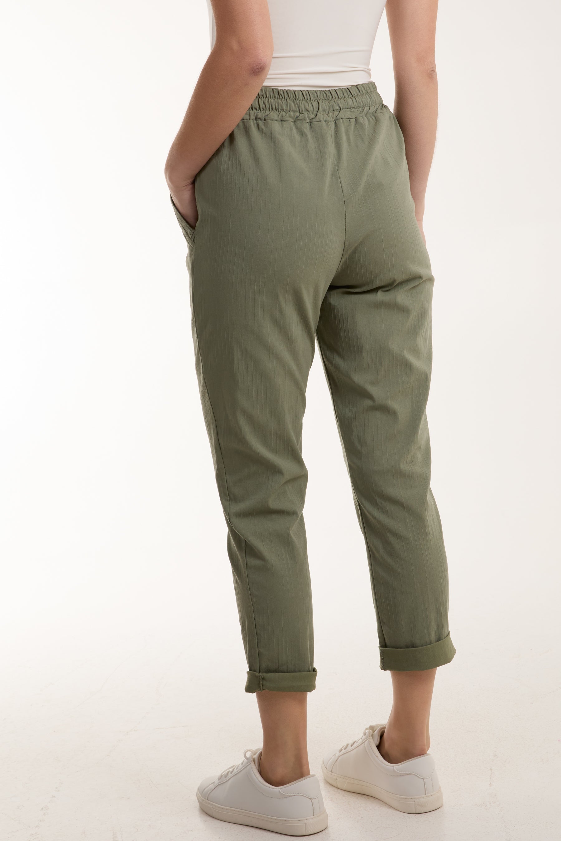 Royal Blue Texture Stripe Pocket Panel Trousers For Women ONE SIZE - Dropwear