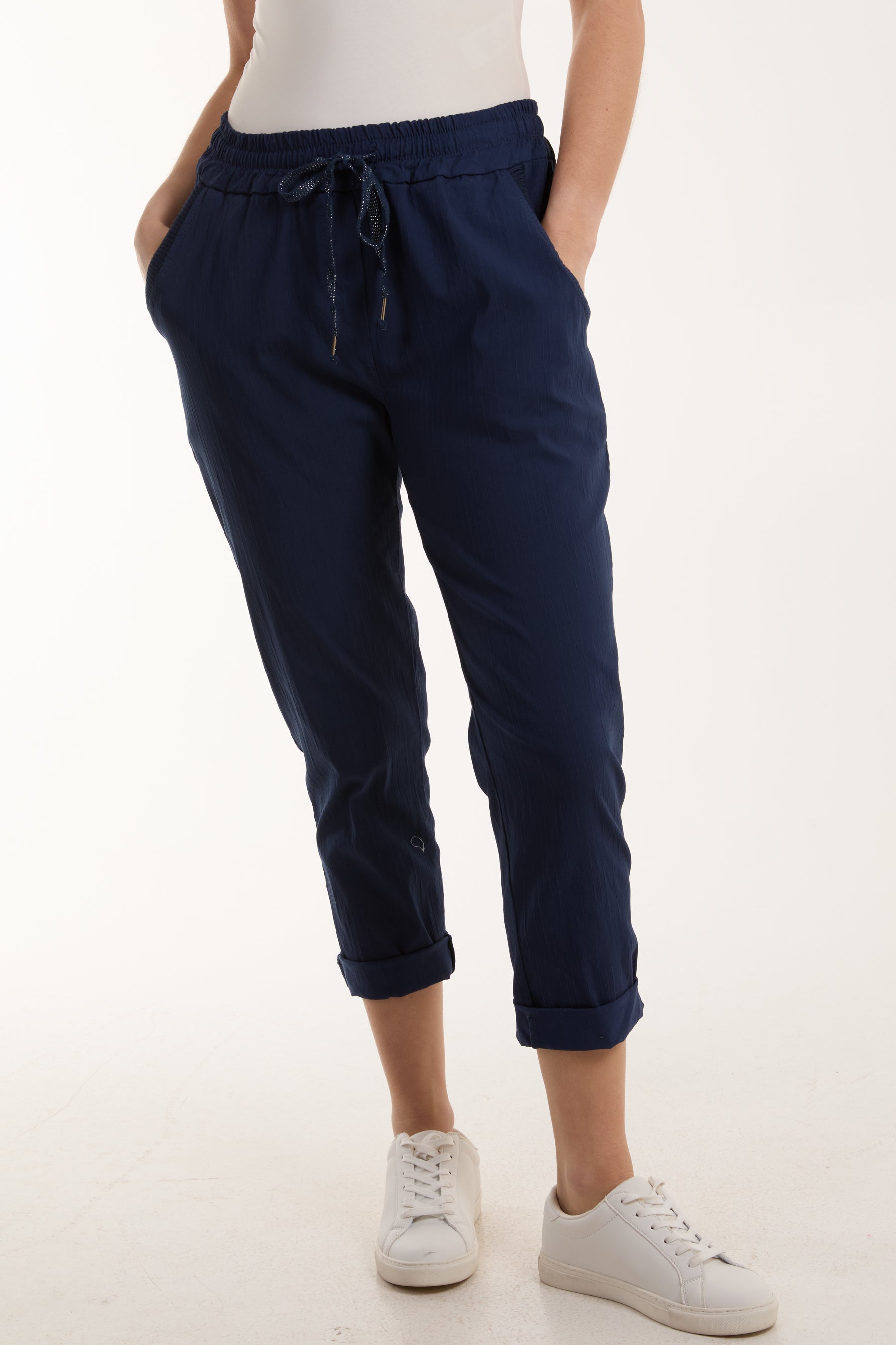 Texture Stripe Pocket Panel Trousers For Women  - Dropwear