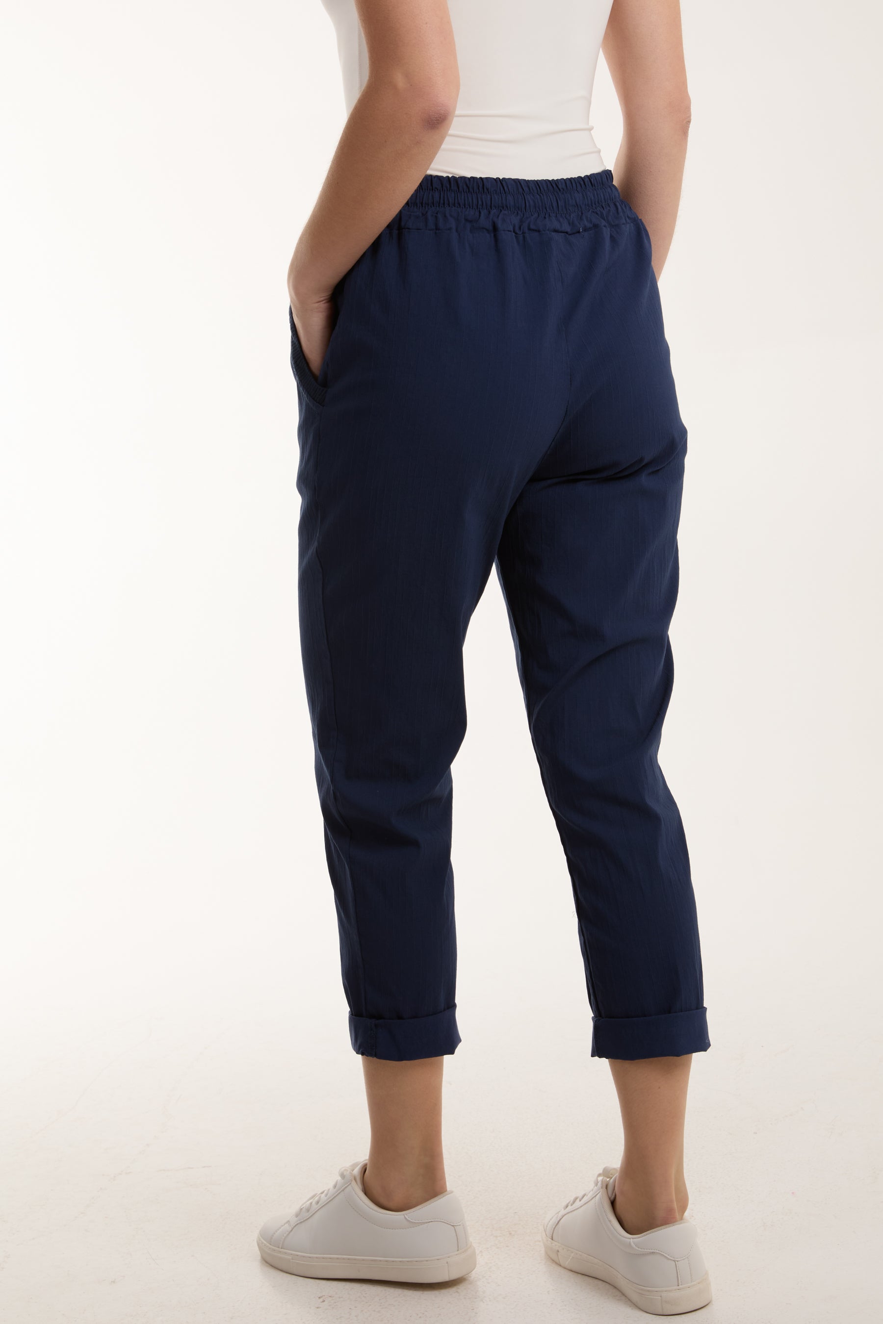 Texture Stripe Pocket Panel Trousers For Women  - Dropwear