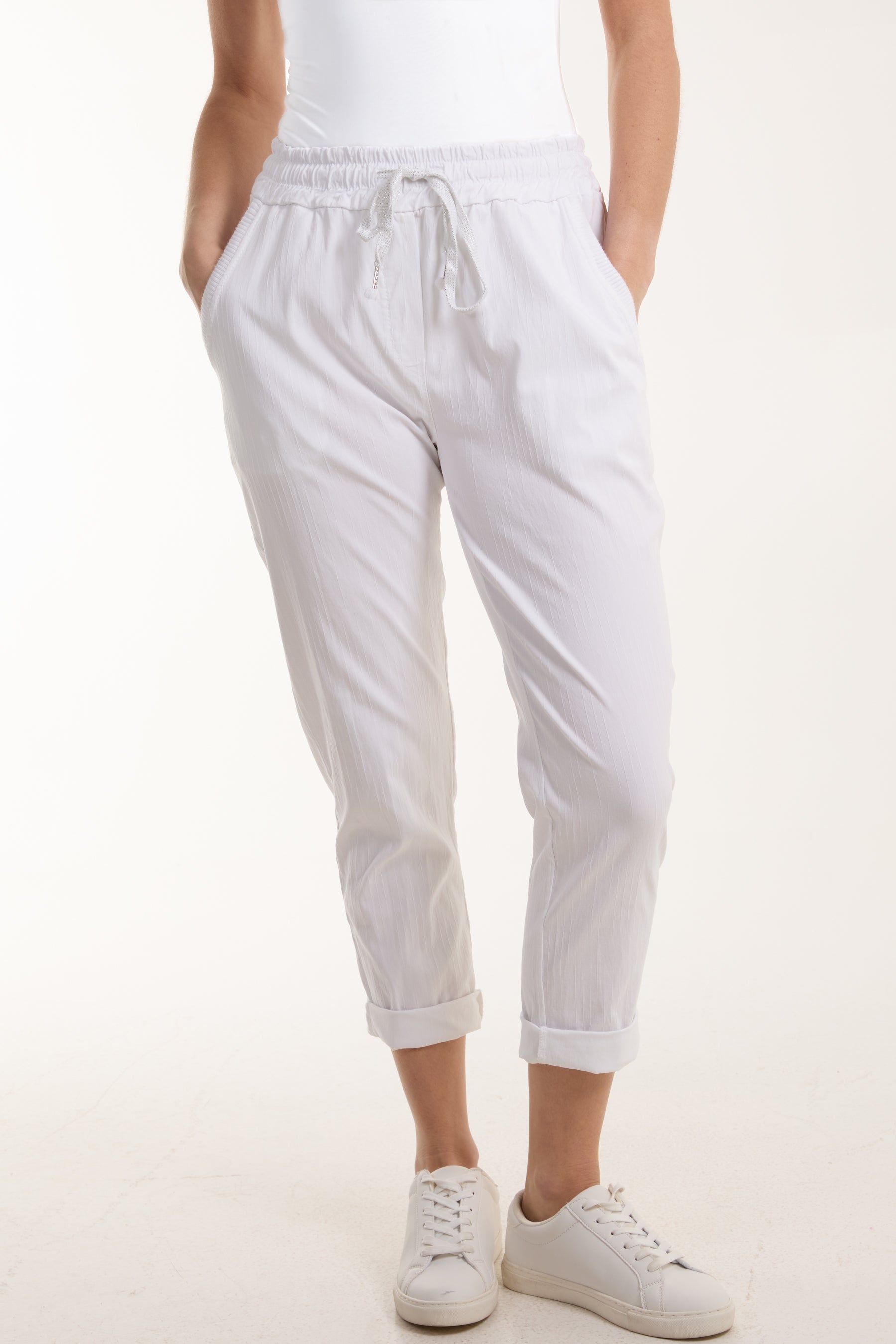 Texture Stripe Pocket Panel Trousers For Women  - Dropwear
