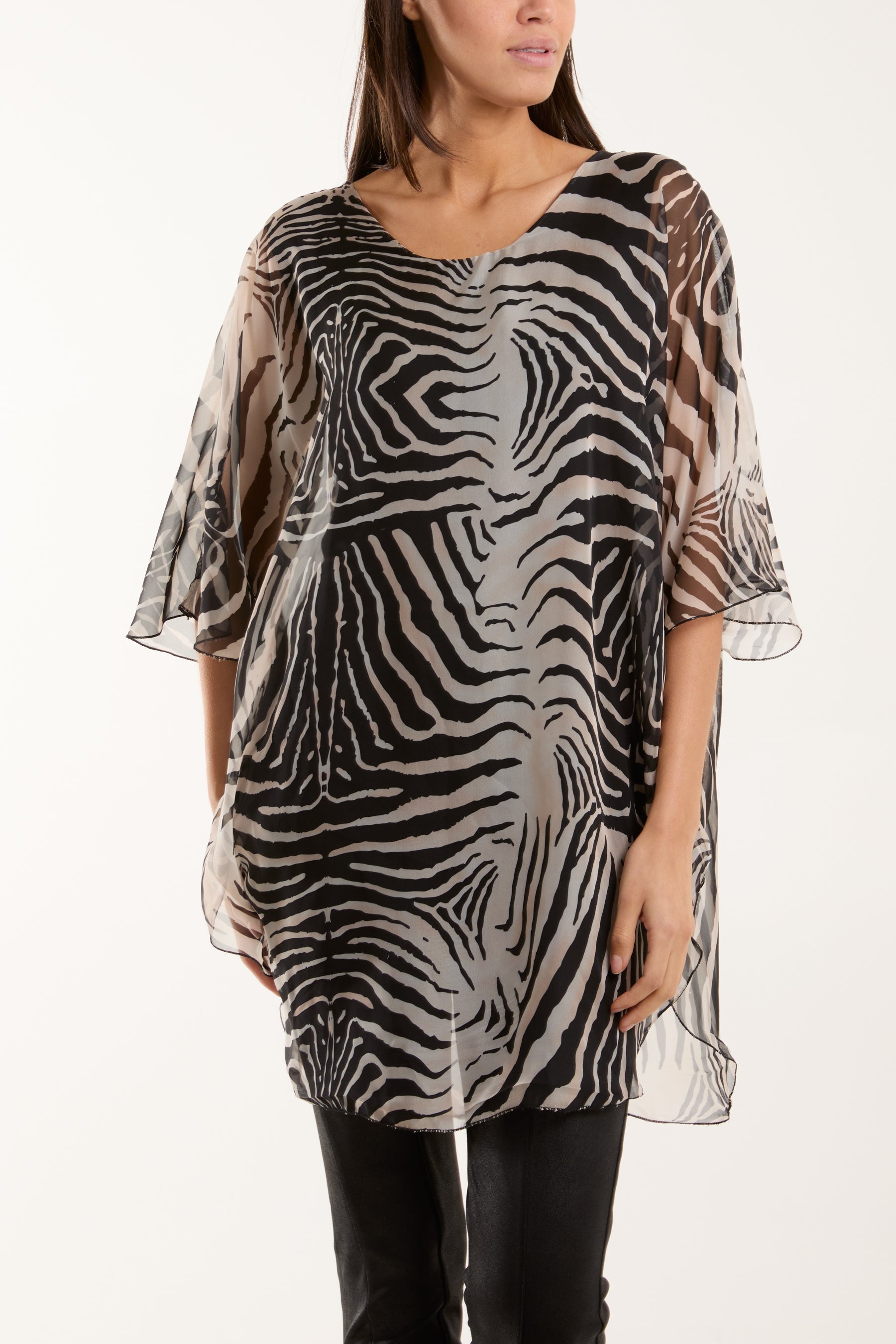 Zebra Print Sheer Long Blouse For Women  - Dropwear