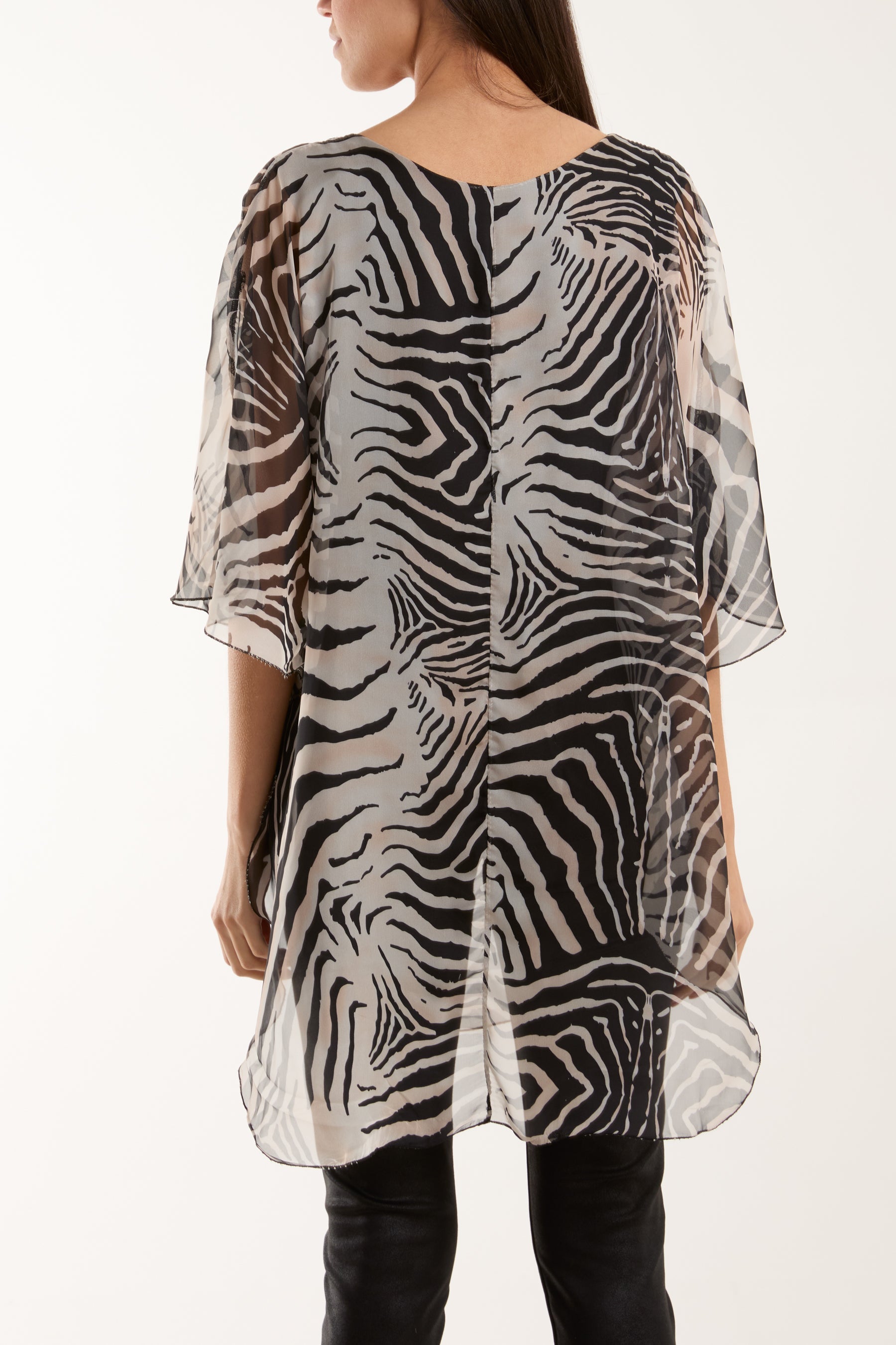 Zebra Print Sheer Long Blouse For Women  - Dropwear