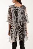 Zebra Print Sheer Long Blouse For Women  - Dropwear