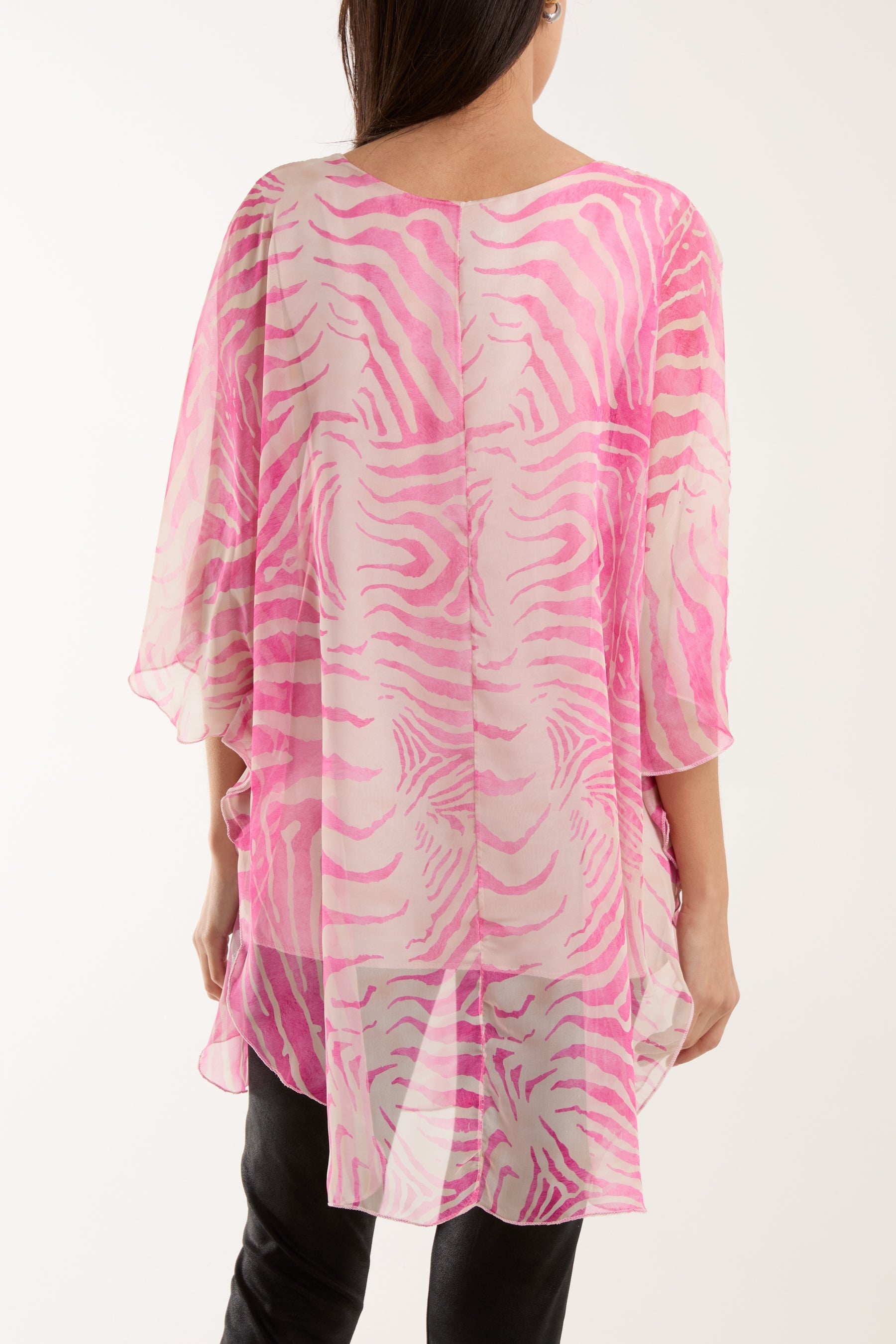 Zebra Print Sheer Long Blouse For Women  - Dropwear