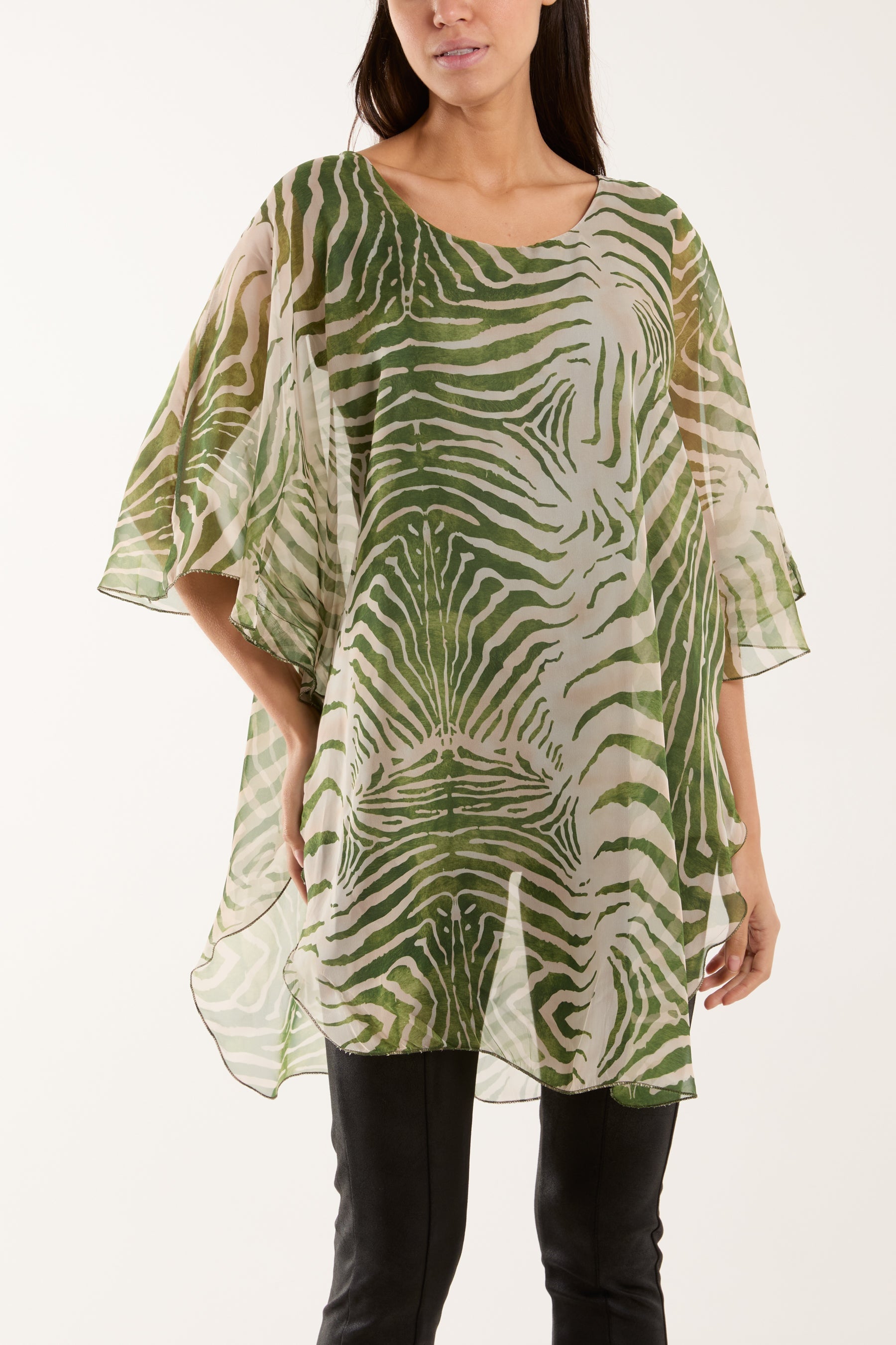 Blue Zebra Print Sheer Long Blouse For Women ONE SIZE - Dropwear