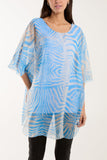 Navy Zebra Print Sheer Long Blouse For Women ONE SIZE - Dropwear