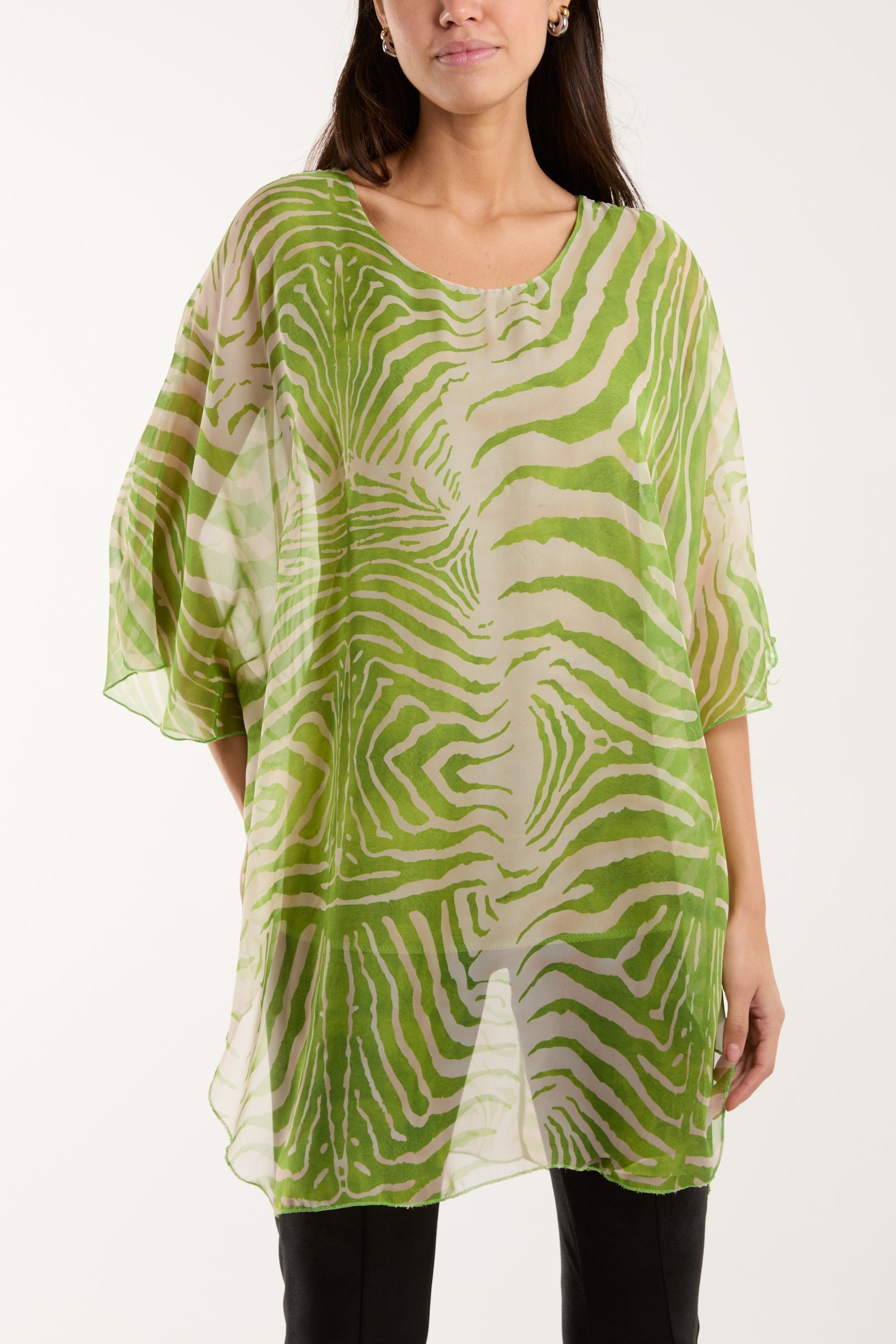 Royal Blue Zebra Print Sheer Long Blouse For Women ONE SIZE - Dropwear