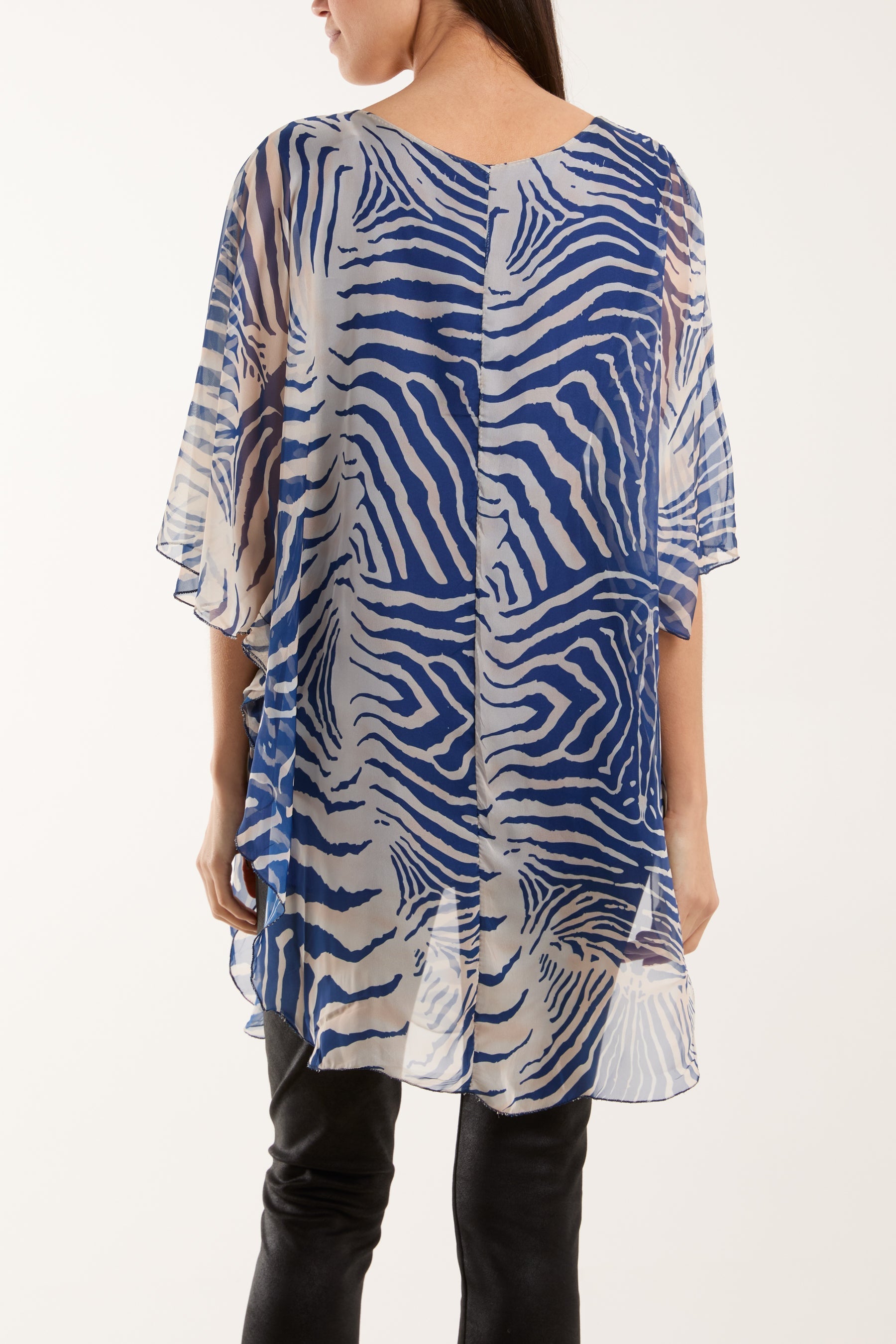 Zebra Print Sheer Long Blouse For Women  - Dropwear