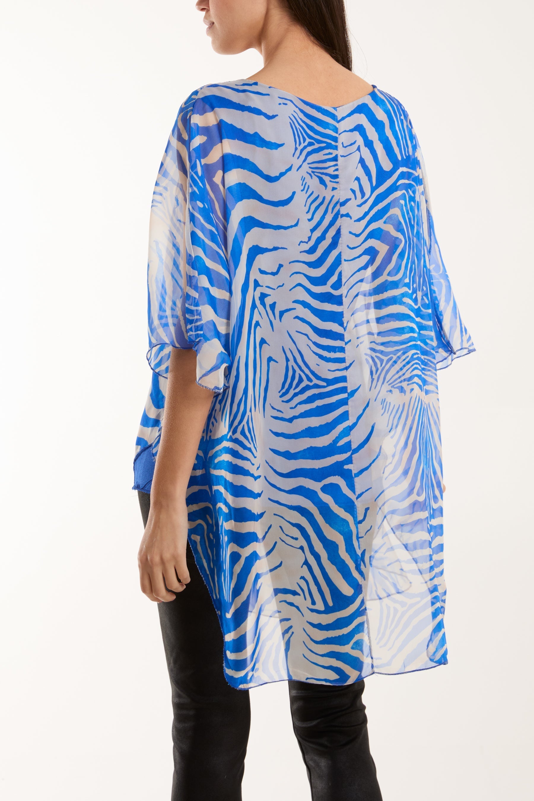 Zebra Print Sheer Long Blouse For Women  - Dropwear