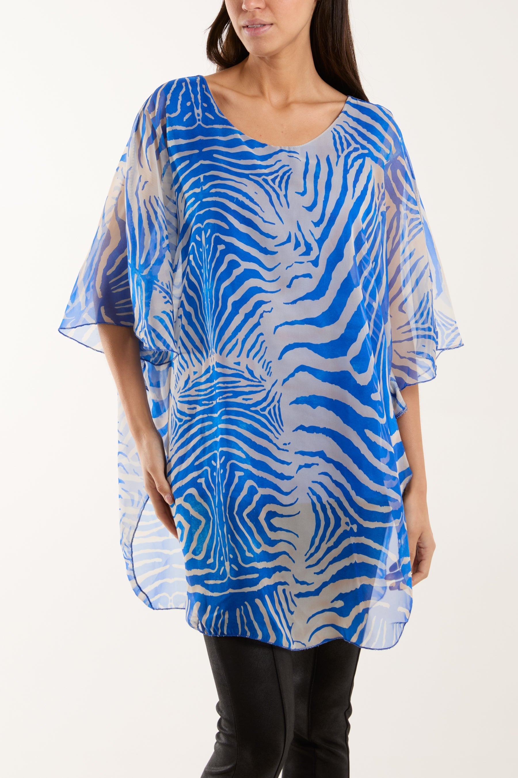 Zebra Print Sheer Long Blouse For Women  - Dropwear