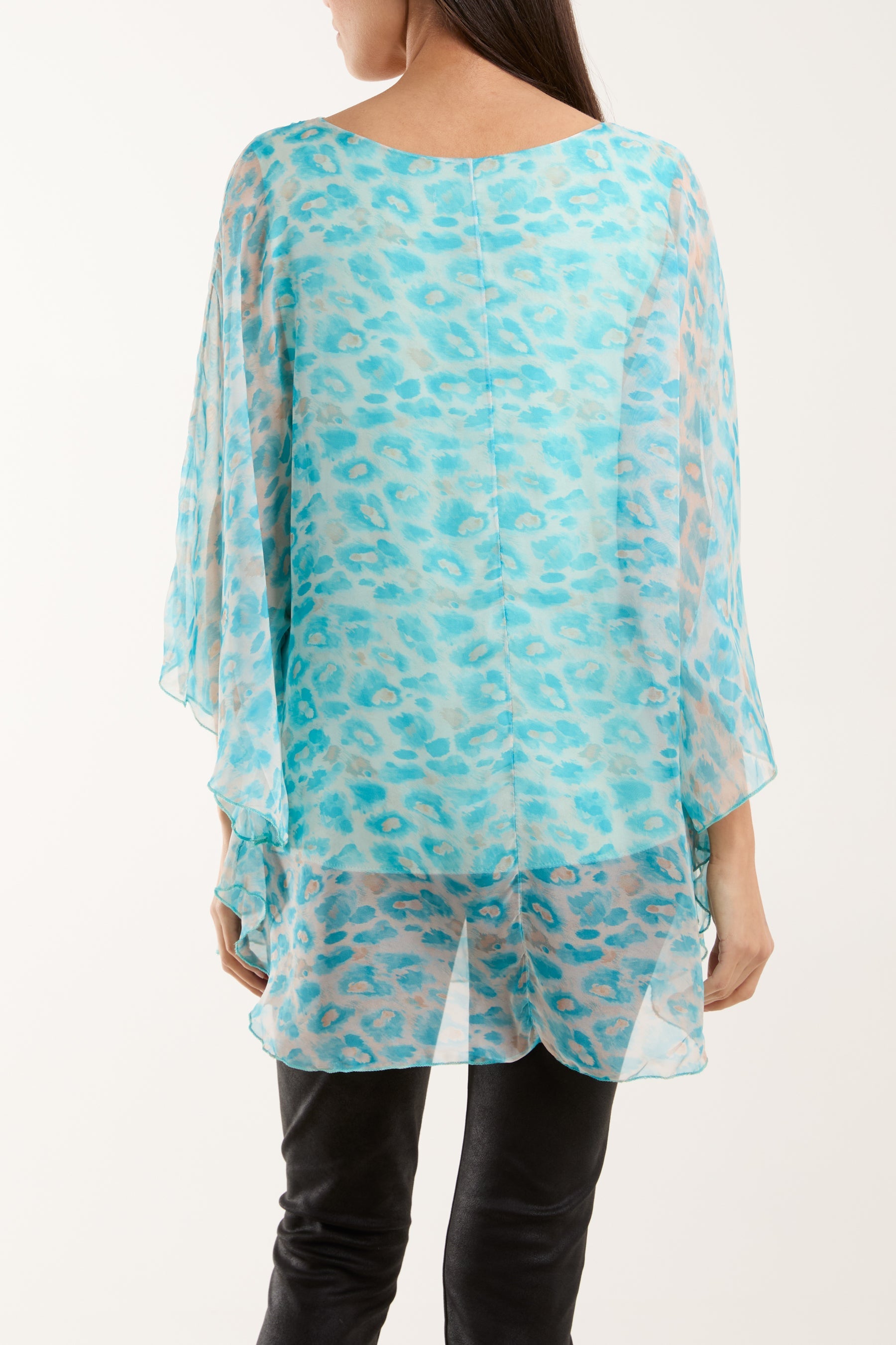 Light Blue Silk Like Leopard Print Top For Women ONE SIZE - Dropwear