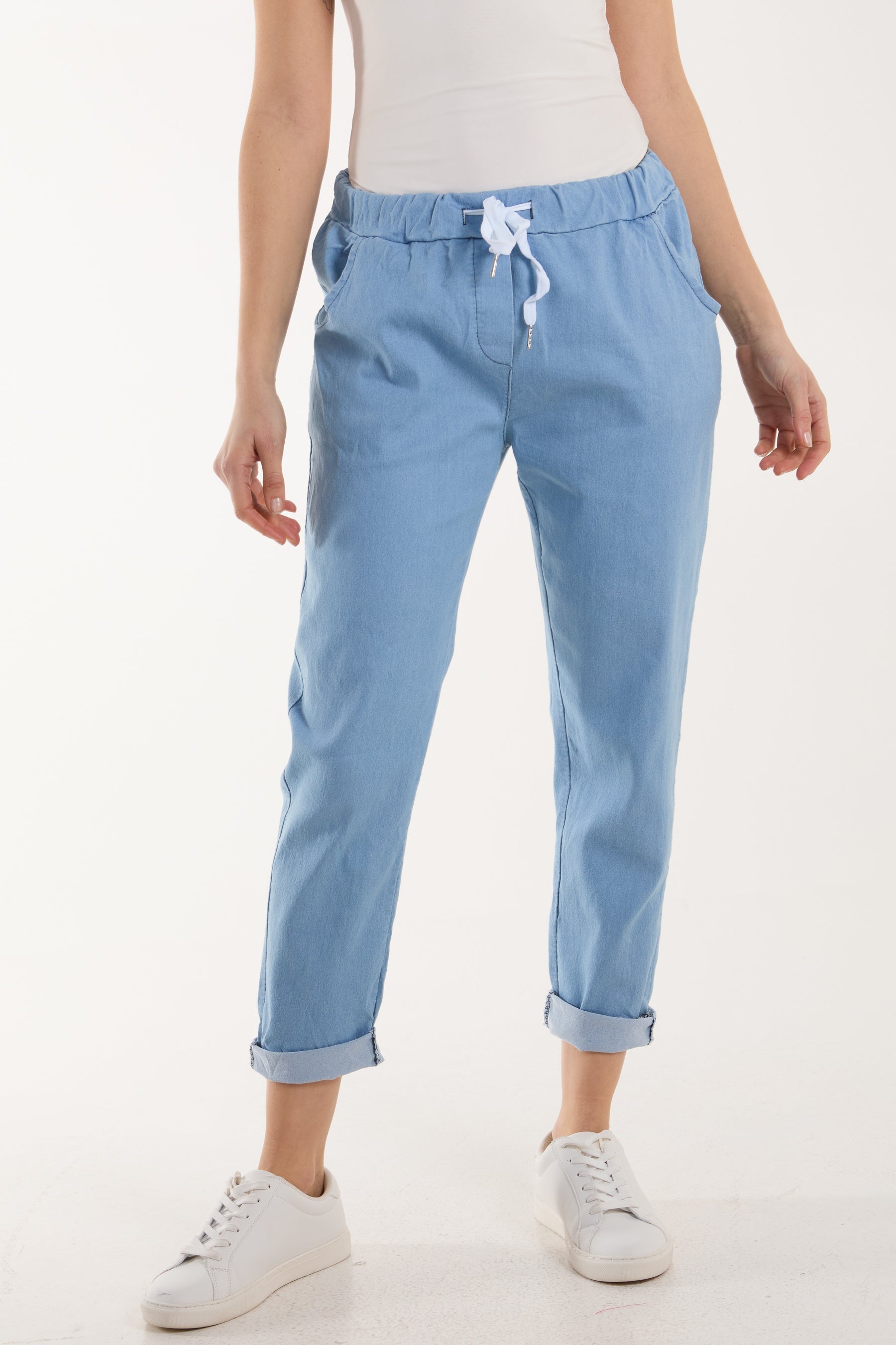 Mid Denim Magic Crushed Denim Trouser For Women ONE SIZE - Dropwear