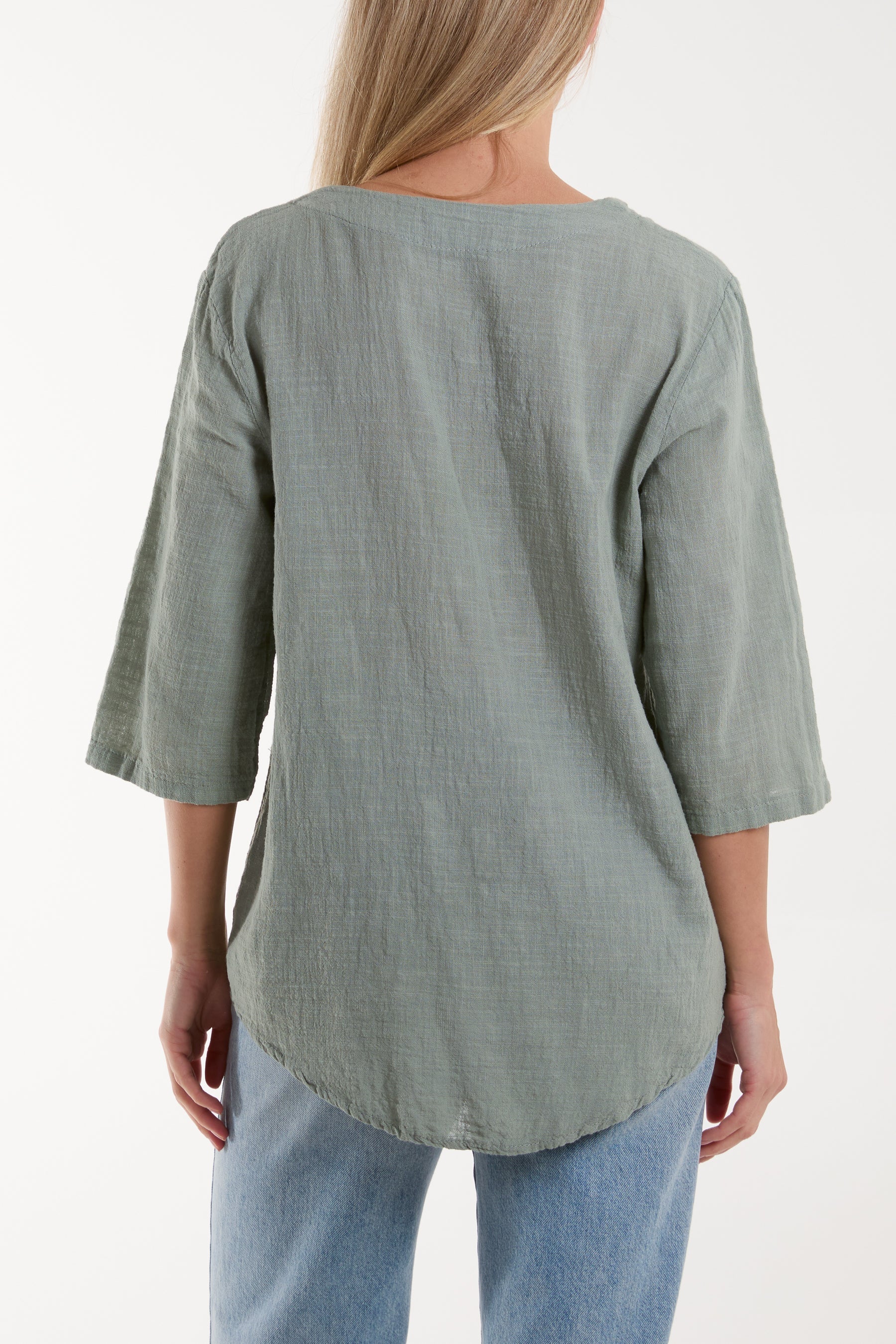White Front Button Cotton Washed Top For Women ONE SIZE - Dropwear