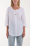 Light Blue Front Button Cotton Washed Top For Women ONE SIZE - Dropwear