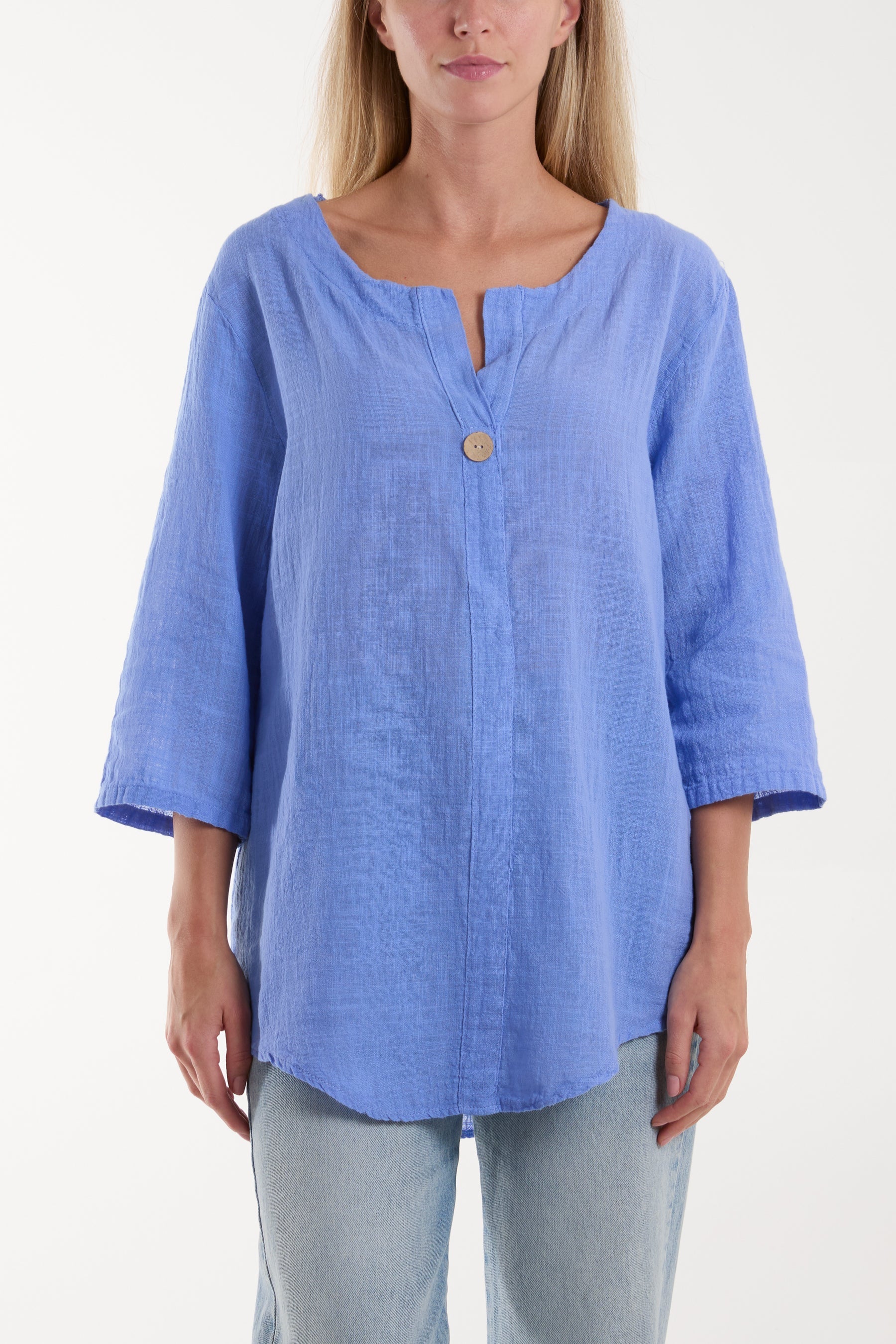 Front Button Cotton Washed Top For Women  - Dropwear