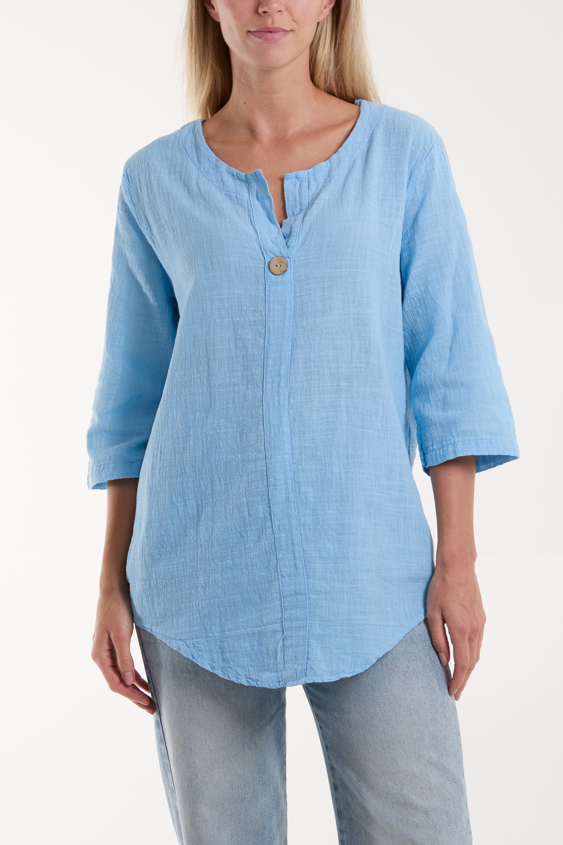 Front Button Cotton Washed Top For Women  - Dropwear
