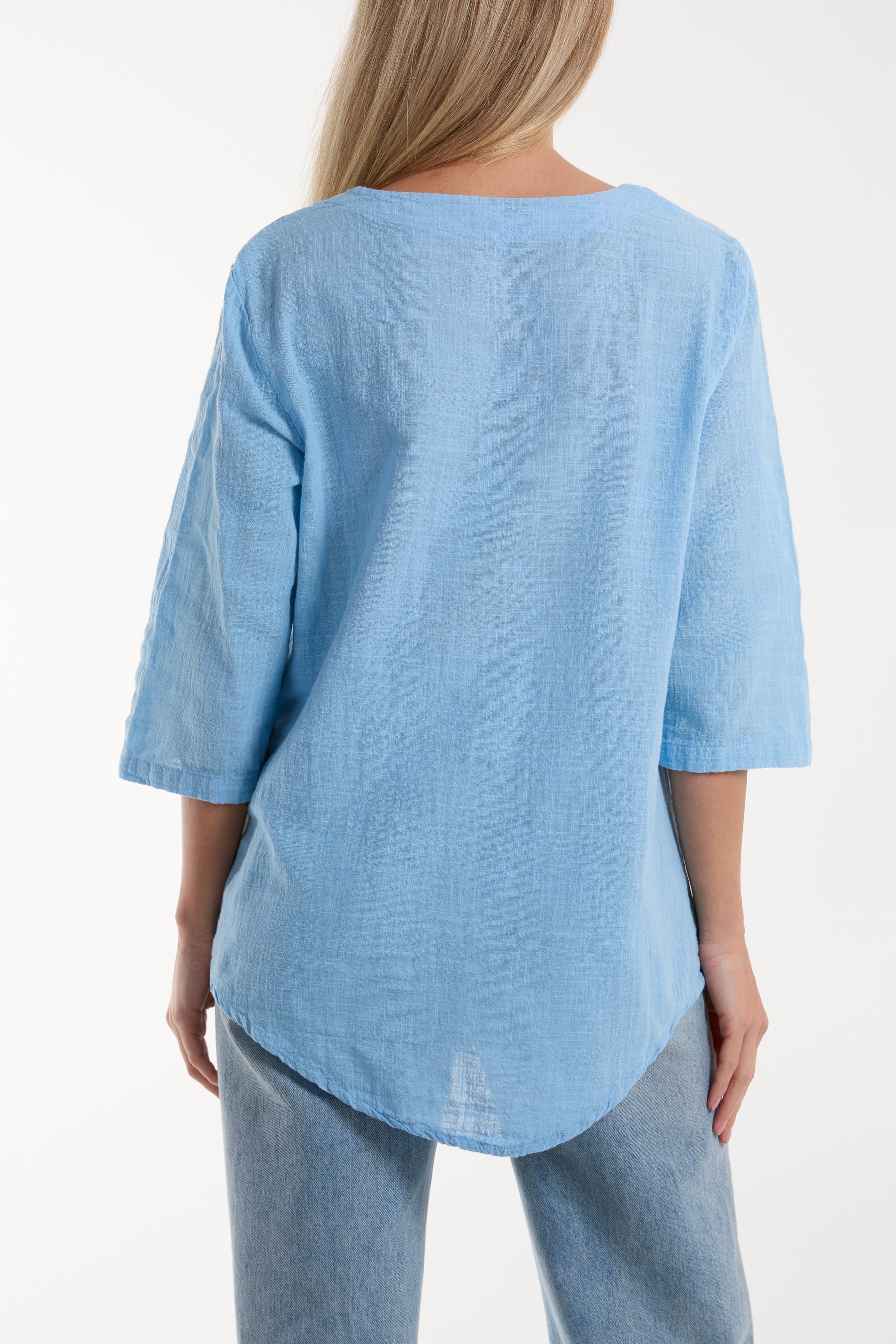 Front Button Cotton Washed Top For Women  - Dropwear