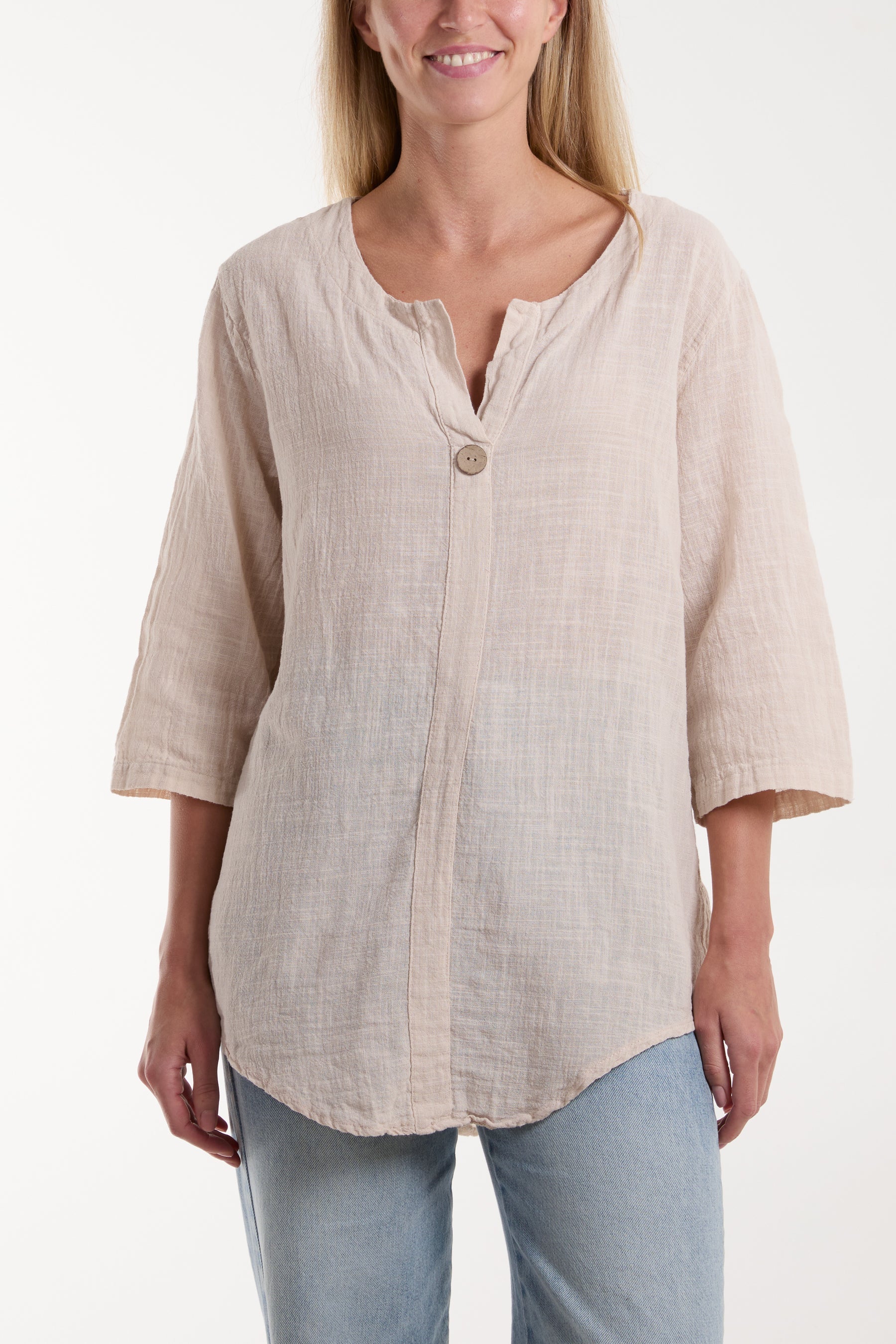Front Button Cotton Washed Top For Women  - Dropwear