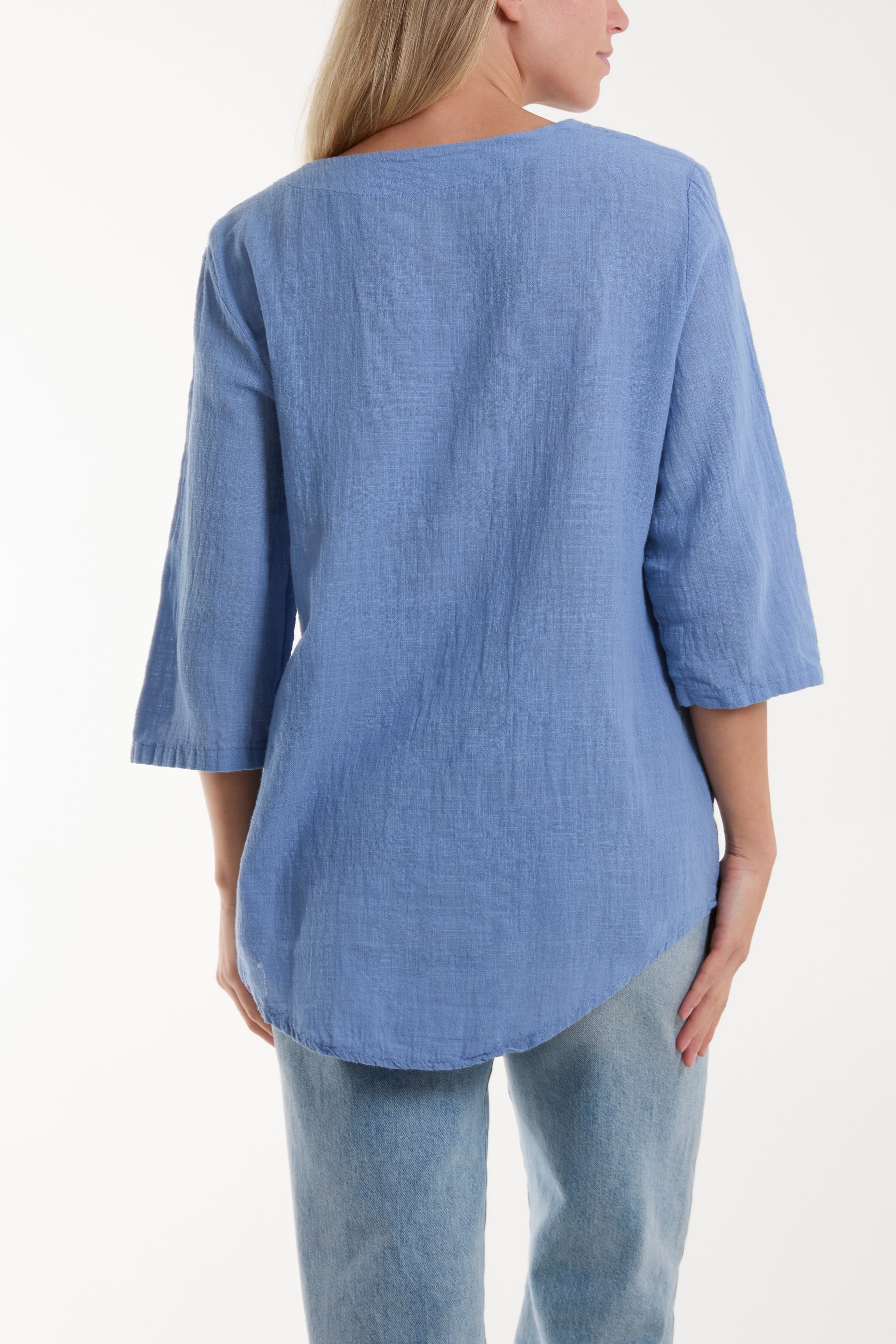 Front Button Cotton Washed Top For Women  - Dropwear