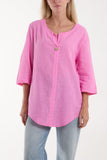Blue Front Button Cotton Washed Top For Women ONE SIZE - Dropwear
