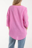 Black Front Button Cotton Washed Top For Women ONE SIZE - Dropwear