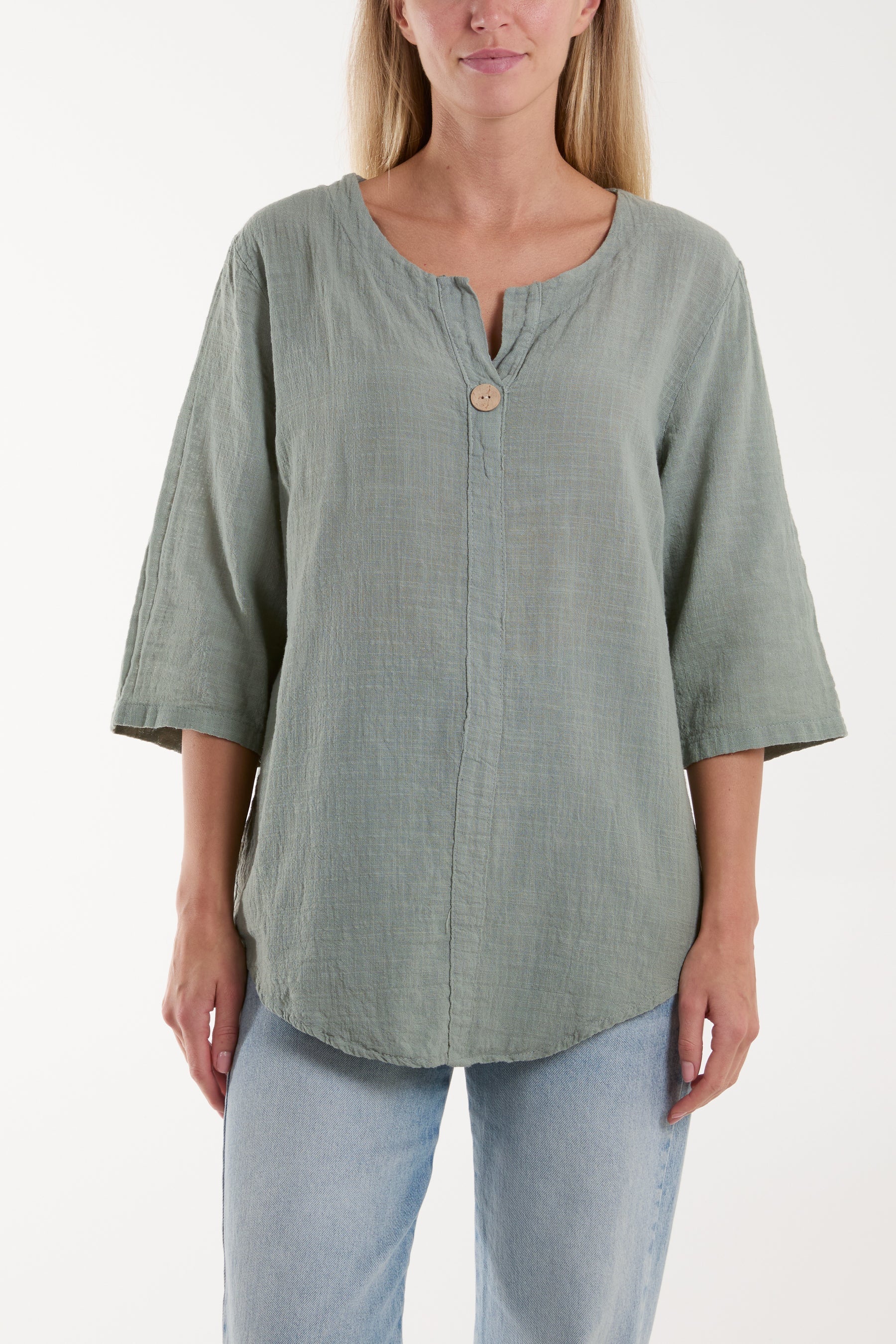 Coral Front Button Cotton Washed Top For Women ONE SIZE - Dropwear