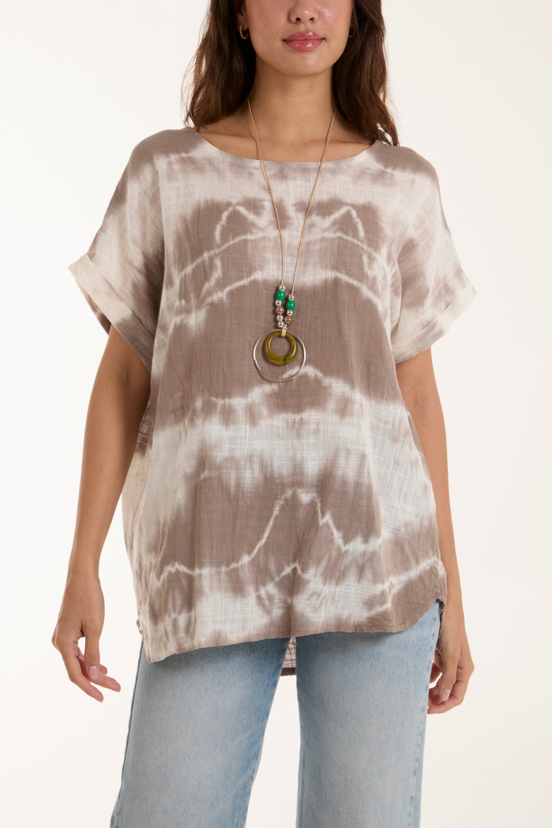 Black Necklace Tie Dye Cotton Top For Women ONE SIZE - Dropwear