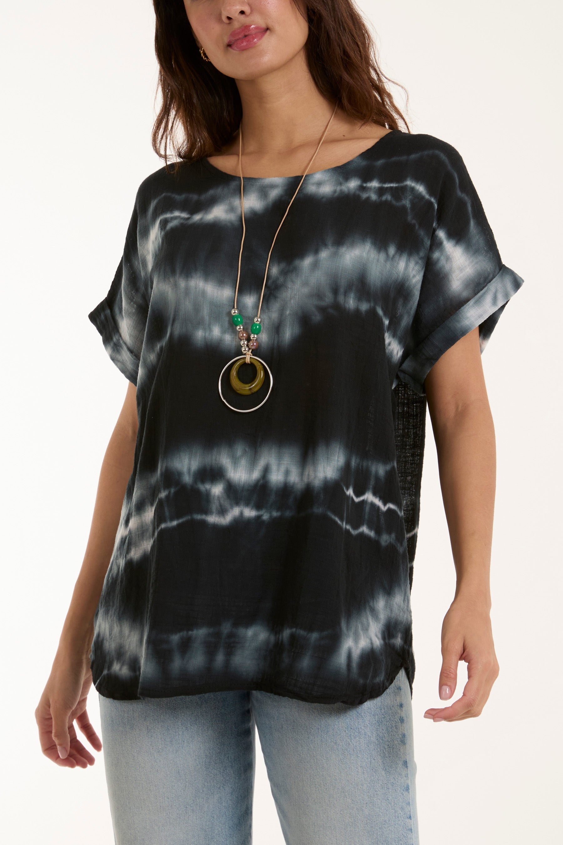 Necklace Tie Dye Cotton Top For Women  - Dropwear