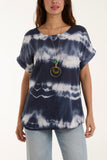 Royal Blue Necklace Tie Dye Cotton Top For Women ONE SIZE - Dropwear