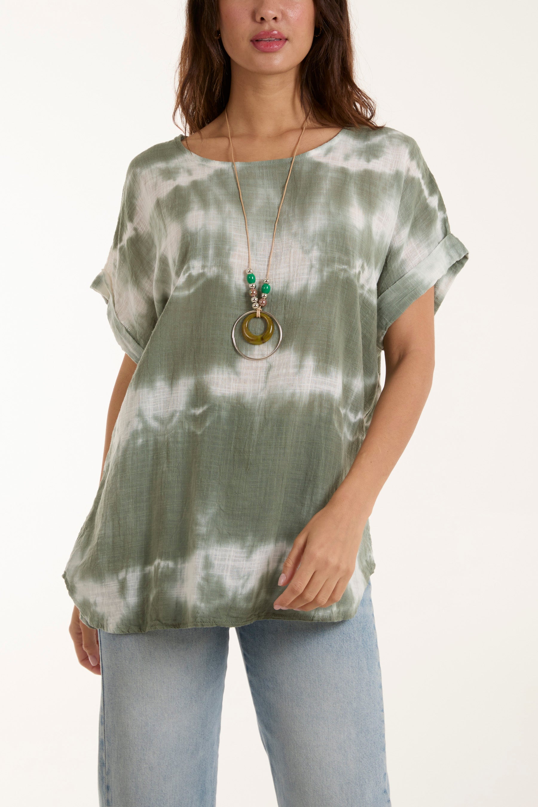 Navy Necklace Tie Dye Cotton Top For Women ONE SIZE - Dropwear