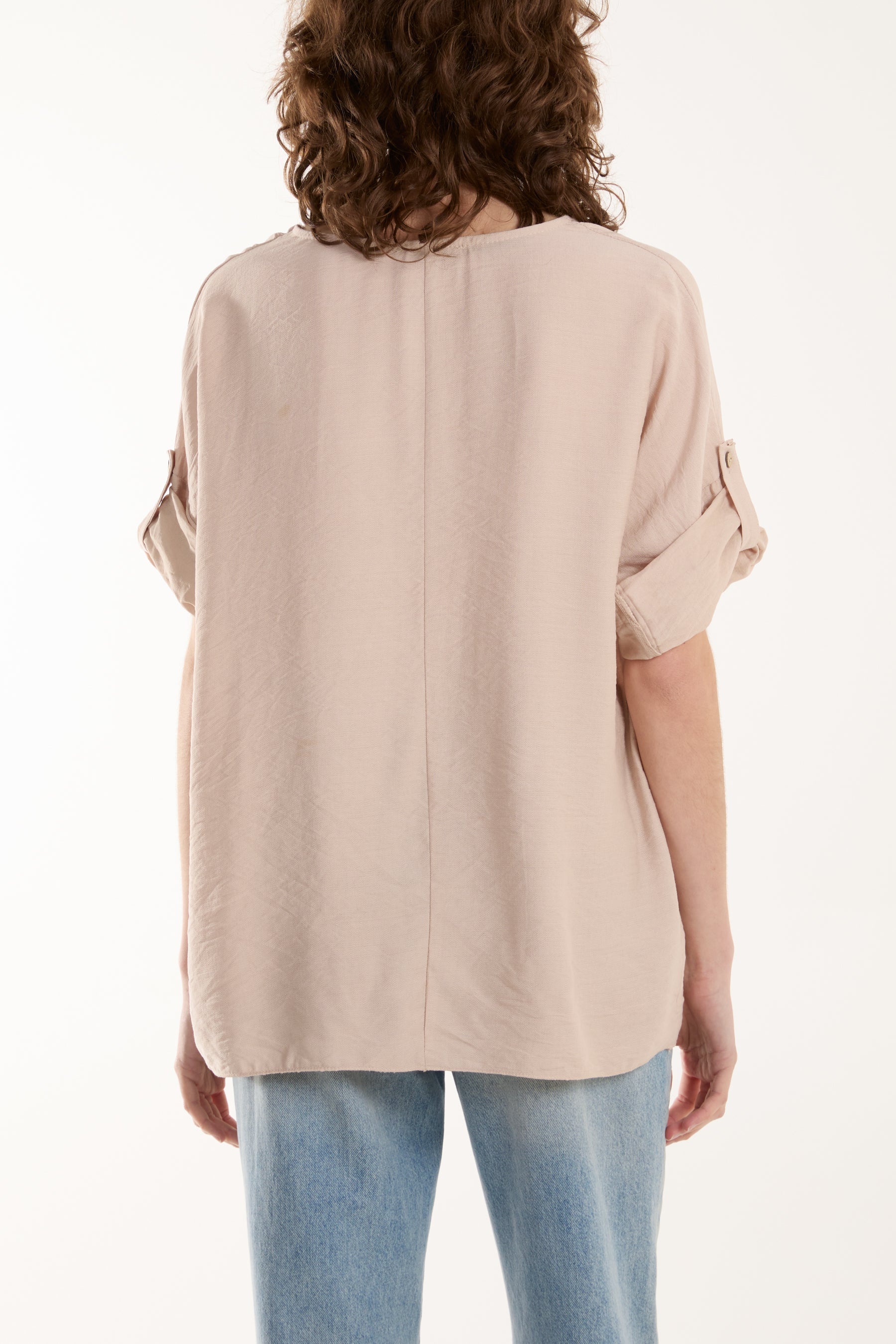 Light Blue Two Button Front Knot Short Sleeve Top For Women ONE SIZE - Dropwear
