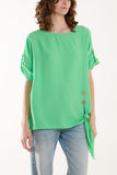Hot Pink Two Button Front Knot Short Sleeve Top For Women ONE SIZE - Dropwear