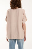 Light Blue Two Button Front Knot Short Sleeve Top For Women ONE SIZE - Dropwear
