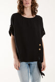 Two Button Front Knot Short Sleeve Top For Women  - Dropwear