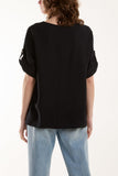 Two Button Front Knot Short Sleeve Top For Women  - Dropwear