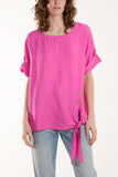 Two Button Front Knot Short Sleeve Top For Women  - Dropwear