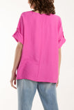 Two Button Front Knot Short Sleeve Top For Women  - Dropwear
