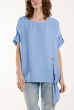 Two Button Front Knot Short Sleeve Top For Women  - Dropwear