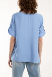 Two Button Front Knot Short Sleeve Top For Women  - Dropwear