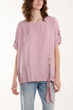 Black Two Button Front Knot Short Sleeve Top For Women ONE SIZE - Dropwear