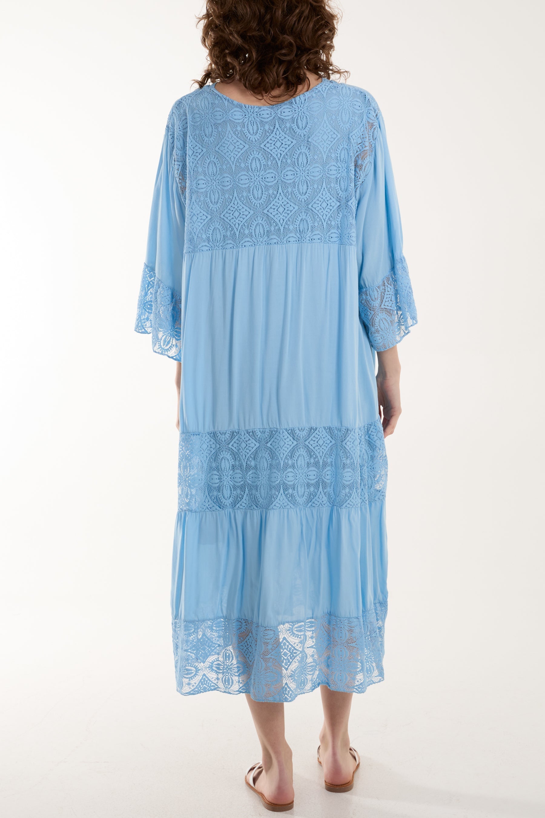 Lace Smock Tiered Midi Dress For Women  - Dropwear