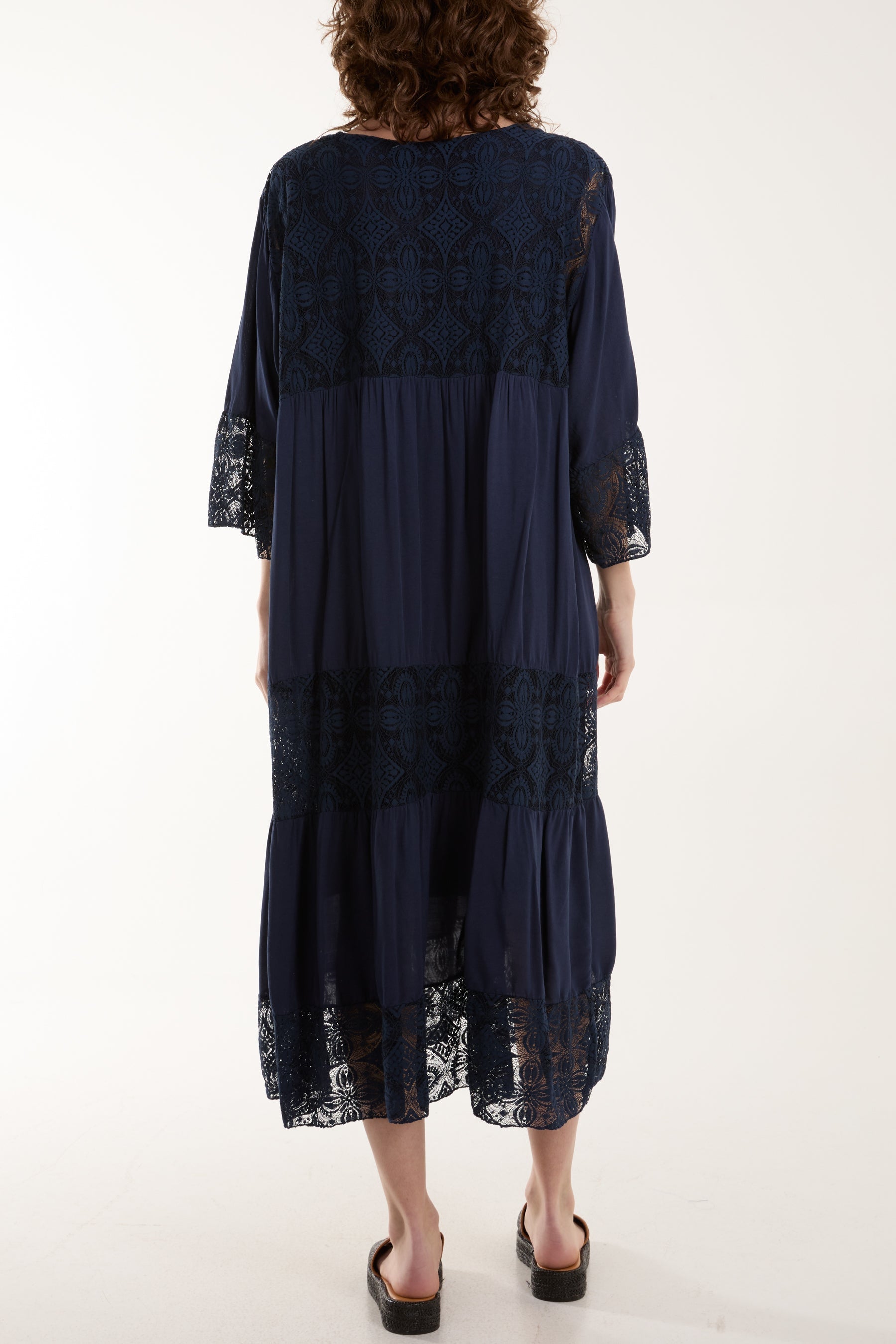 Lace Smock Tiered Midi Dress For Women  - Dropwear