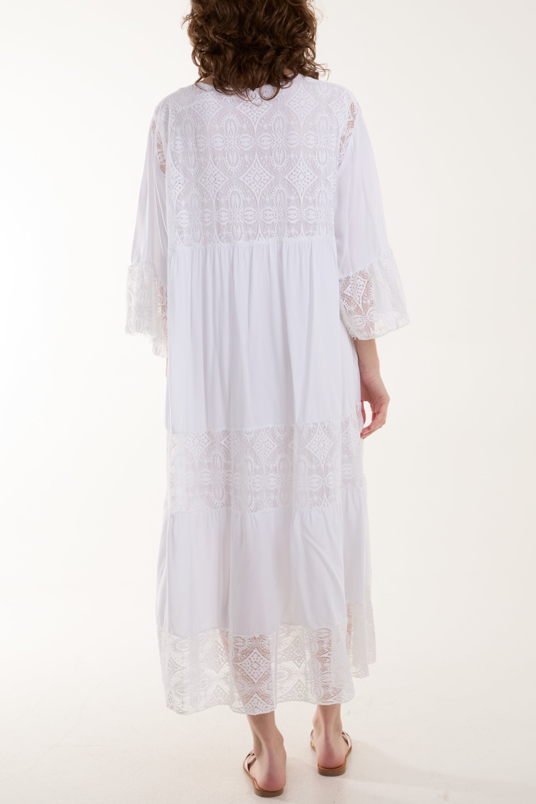 Navy Lace Smock Tiered Midi Dress For Women ONE SIZE - Dropwear