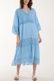 Lace Smock Tiered Midi Dress For Women  - Dropwear